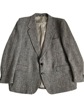Vintage Harris Tweed Blazer Mens 48R Gray Herringbone Sport Coat Jacket